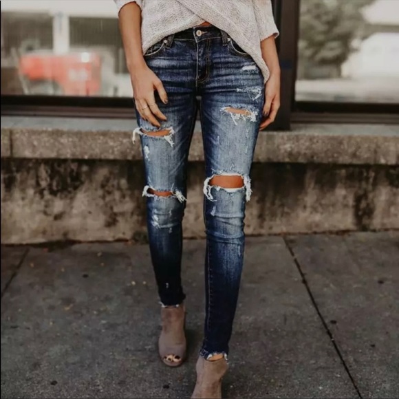 Denim - •Into the Blue•Distressed Dark Denim Jeans